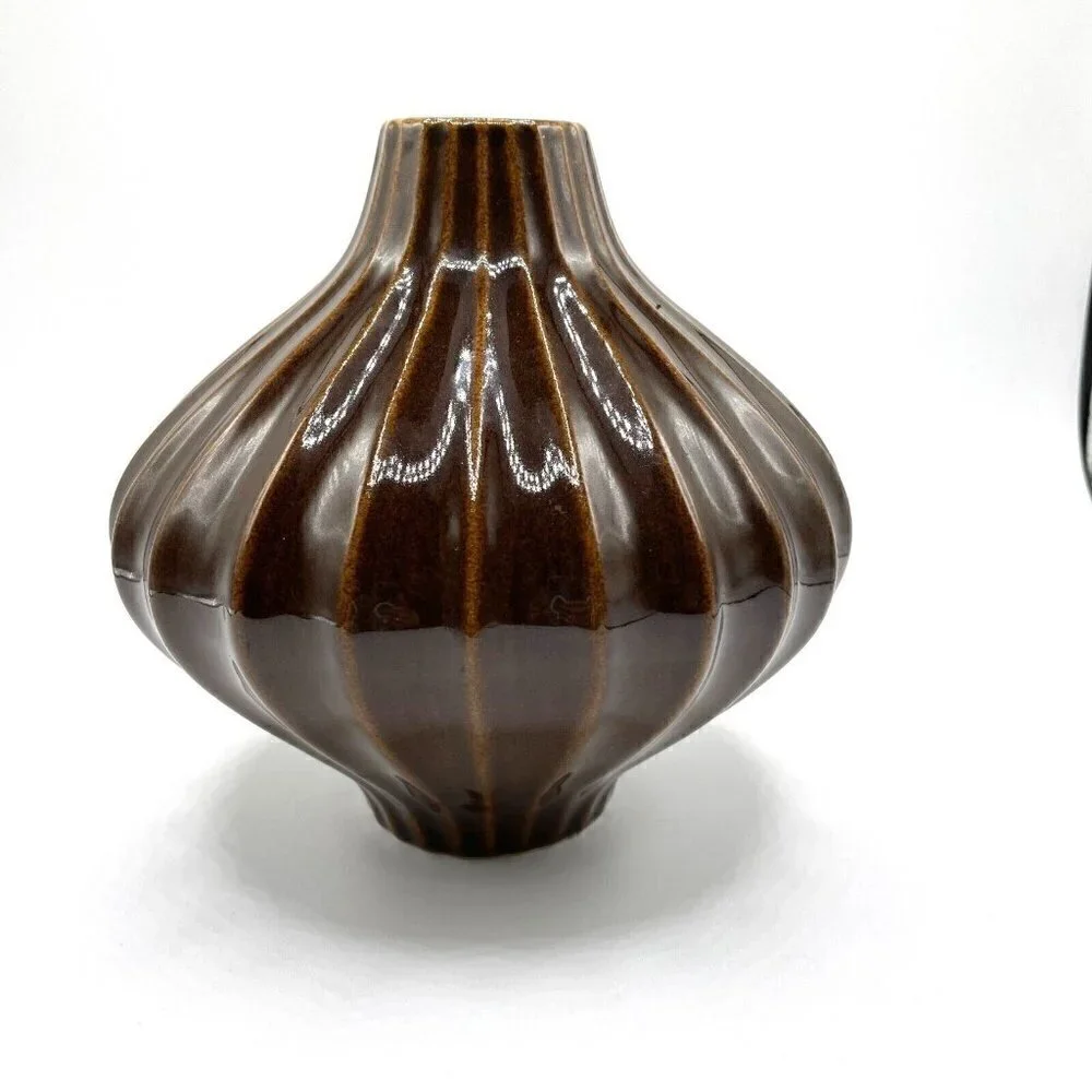 Jonathan Adler Pot Au Porter Original Collection Brown Glazed Ribbed Round Vase